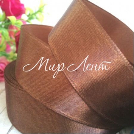 Атлас 2,5 см, коричневый, метр