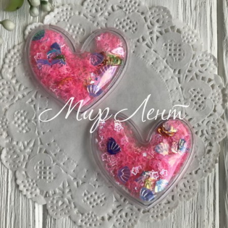 Силіконове серце з наповнювачем, 5 см, яскраво-рожеві порожні зірки, шт.