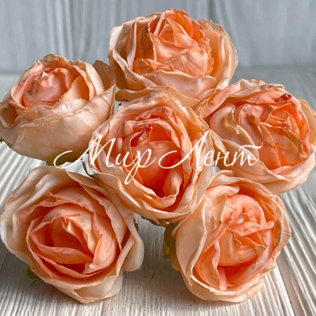 Вінтажна троянда, 3,5 см, темно-персикова, пучок з 6 квіточок