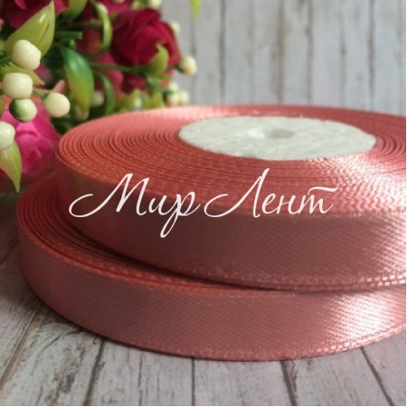 Атлас 0,9 см, бежево-рожевий, рулон 33 м