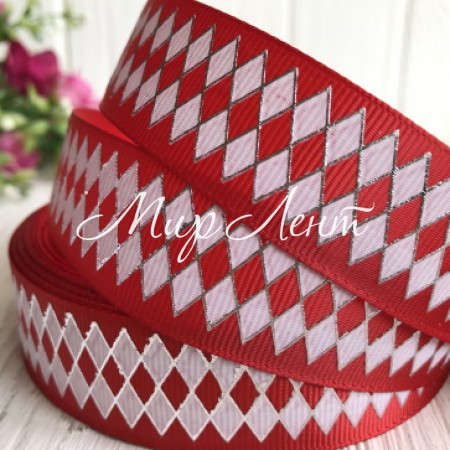 Репс із ромбами, 2,5 см, червоний, метр