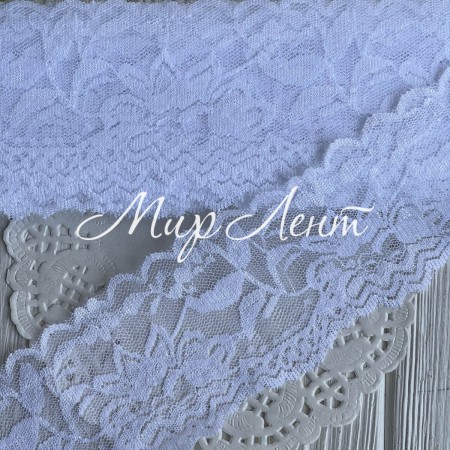 Мереживо стрейчеве з півоніями, 6 см, біле, метр