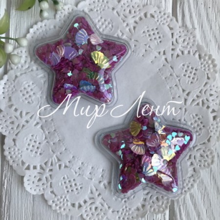 Силіконова зірочка з наповнювачем, 5 см, малинові серця, шт.