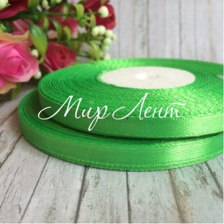 Атлас 0,6 см, яскраво-зелений, рулон 33 м