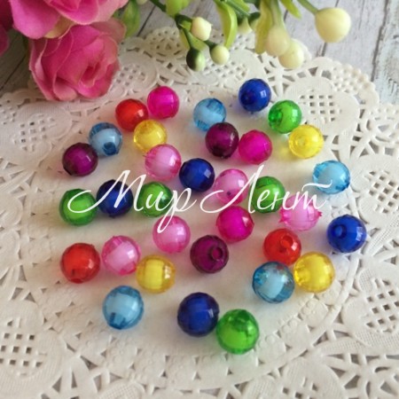 Намисто пластик з білою серединкою, 8 мм, кольорова кругла, асорті 10 шт.