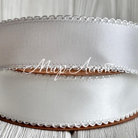 Атлас двосторонній з кантом, 2,5 см, айворі, метр