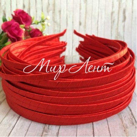 Обруч обмотаний атласною стрічкою, 6 мм, червоний
