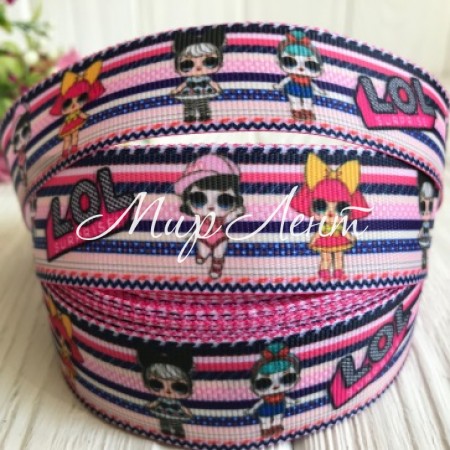 Репс 2,5 см Lol, чорно-біло-червона смуга, метр