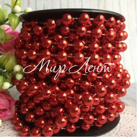 Новорічні намисто, 8 мм, червоний, метр