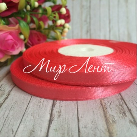 Атлас 0,6 см, кораловий, рулон 33 м