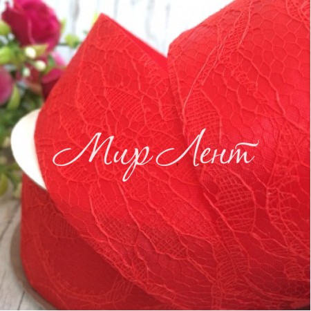 Атлас 4 см, мереживо, червоний