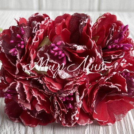 Хризантема тканинна з білим кантом, 4,5 см, червона, пучок