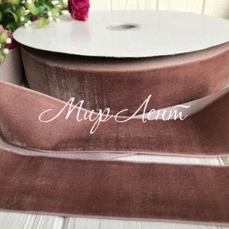 Лента велюр, 4 см, темно-пудровый, метр