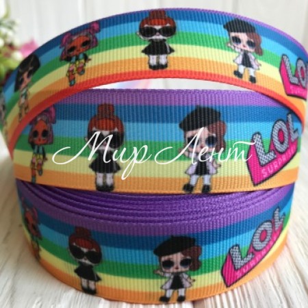 Репс 2,5 см Lol, фіолетово-синьо-бірюзова смуга, метр