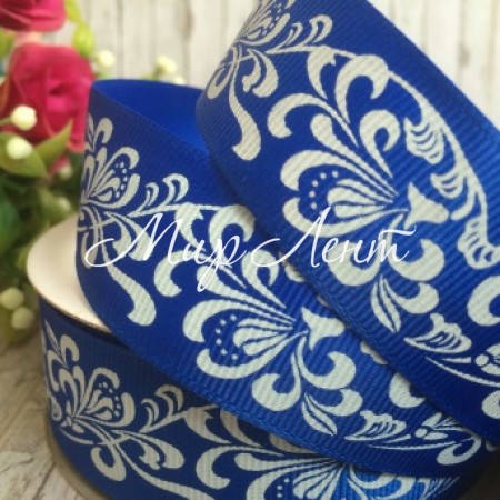Репс 2,5 см, орнамент, синій