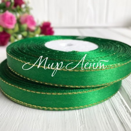 Атлас 0,9 см люрекс золото зелений рулон 33 м