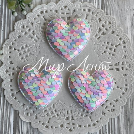 Аппликация сердечко с паетками среднее, 4,5х4,5 см, пастельный микс, шт.