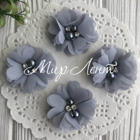 Шифоновый цветок, 4,5 см, светло-серый, шт.