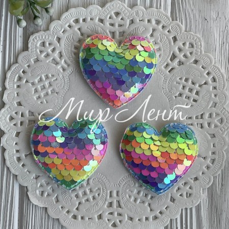 Аппликация сердечко с паетками среднее, 4,5х4,5 см, цветной микс, шт.