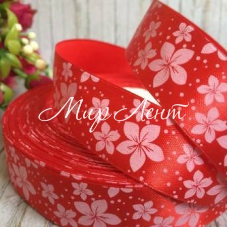 Атлас 2,5 см, вербена, красный, метр