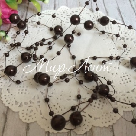 Намистини на волосіні, 8 мм, шоколадні, довжина нитки 1,3 м