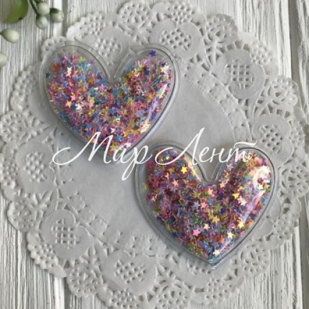 Силіконове серце із наповнювачем, 5 см, різнокольорові зірки, шт.