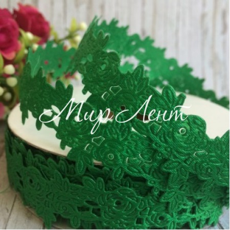 Мереживна стрічка трояндочка, 2,5 см, зелений
