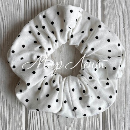 Скранч трикотаж горох, 12 см, белый в черный горох, шт.