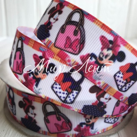 Репс 2,5 см, Міні з сумками, білий, метр