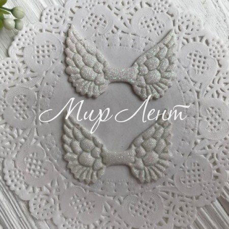 Аплікація крильця з глітером, 4,8 х3, 5 см, білий, шт.