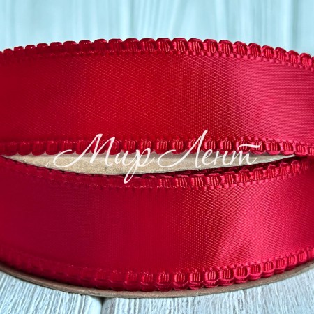 Атлас двосторонній з кантом, 2,5 см, червоний, метр