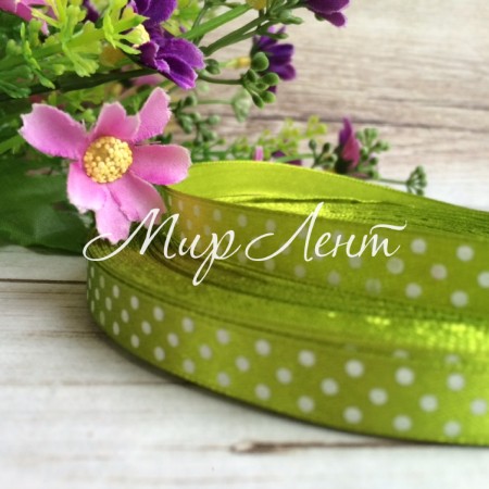 Атлас горох 0,9 см, оливковий, рулон 45 м