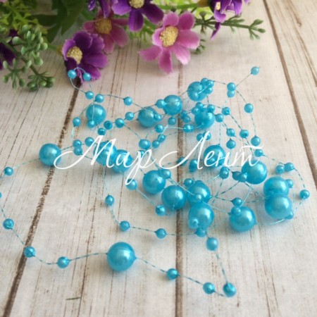 Намистини на волосіні, 8 мм, яскраво-блакитні, довжина нитки 1,3 м