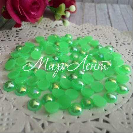 Напівбусина, 6 мм, яскраво-зелений перламутр, 100 шт.