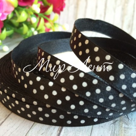 Атлас горох 0,9 см, чорний, рулон 45 м