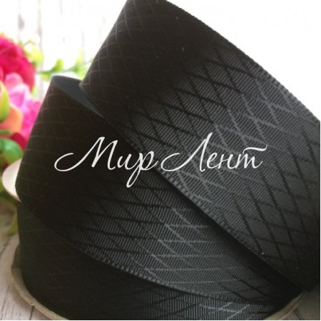 Атлас діагональ, 2,5 см, чорний