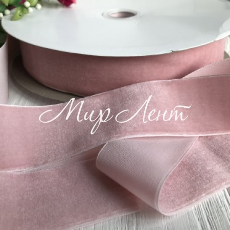 Стрічка велюр, 4 см, світло-пудровий, метр