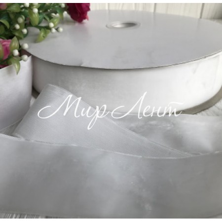 Стрічка велюр, 4 см, білий, метр