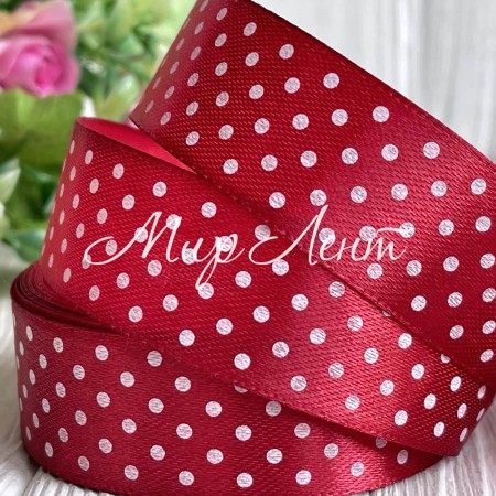 Атлас 2,5 см горох, красный бархат, метр