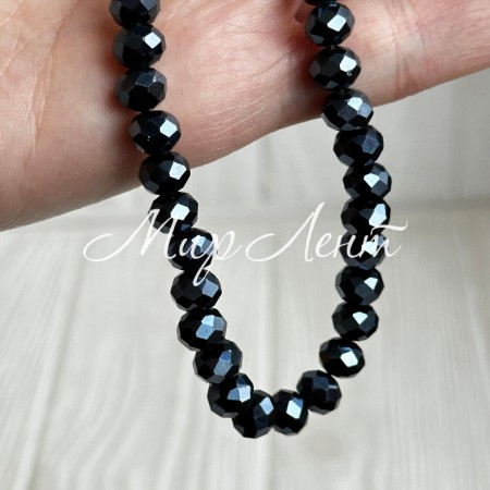 Бусини Рондель кришталь, 8 мм, графітові, нитка 65-68 шт.