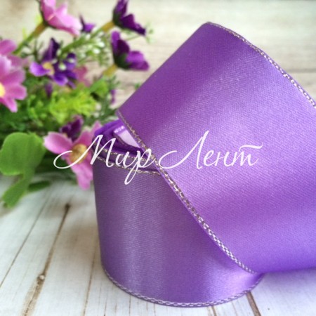 Атлас 4 см люрекс серебро, лиловый