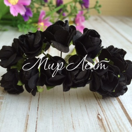 Трояндочки паперові, чорні, 10 квіточок у пучку