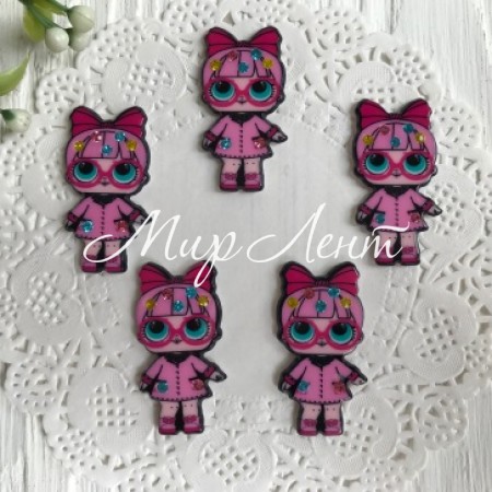 Кабошон Lol зі стразами, 3,5 см, в рожевому пальто, шт.