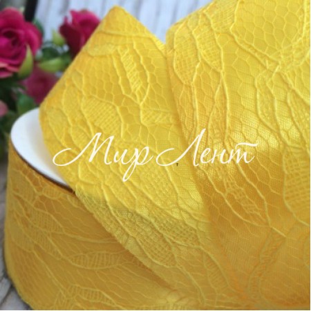 Атлас 4 см, кружево, темно-желтый