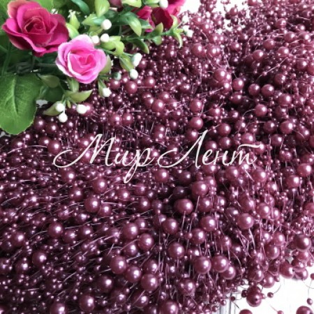 Намистини на волосіні, 8 мм, баклажанові, довжина нитки 1,3 м