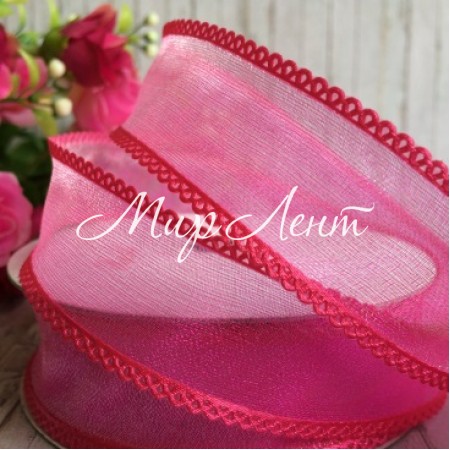 Органза с ажурным краем, 2,5 см, светло-малиновый