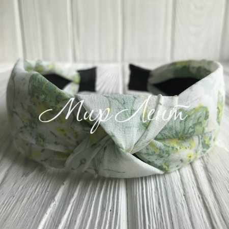 Обруч чалма шифон у квіточку, 4 см, біло-зелений, шт.