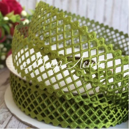 Мереживна стрічка сіточка, 2 см, оливковий, метр