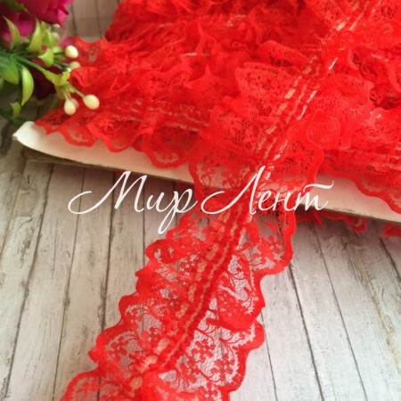 Мереживо-рюша з гумкою, 4 см, червоне