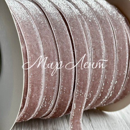 Стрічка велюр з перламутром, 1 cм, темно-бежевий, метр